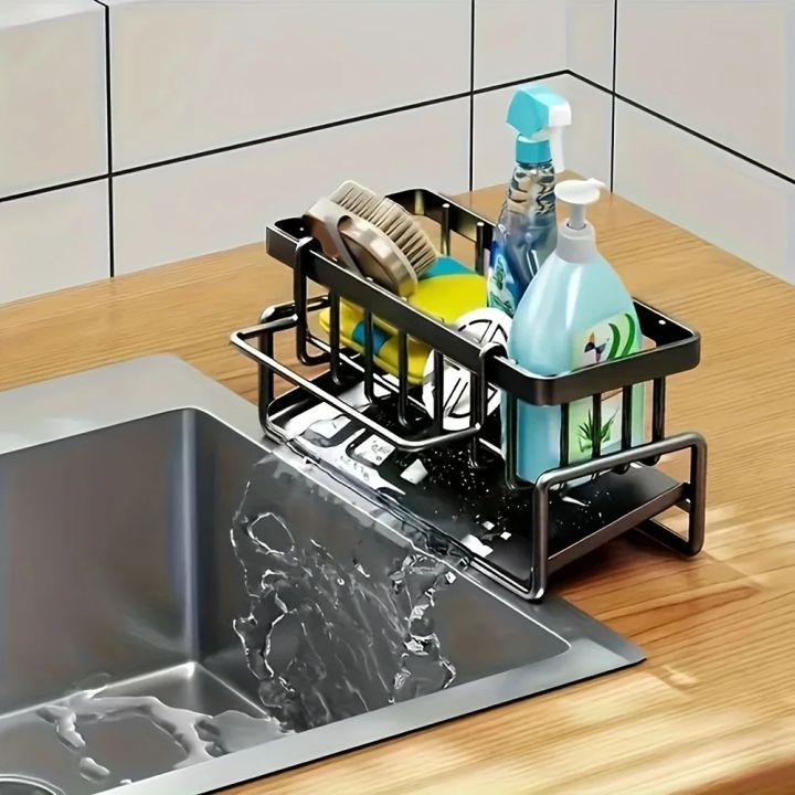 Sponge%20Holder%20for%20Kitchen%20Sink,%20Plastic%20Auto%20Draining%20Kitchen%20Sink%20Organizer,%20Sink%20Caddy%20with%20Removable%20Brush%20Holder%20-%20Image%204