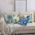 A set of 4 cushion covers, blue flower home decoration square pillow case. 