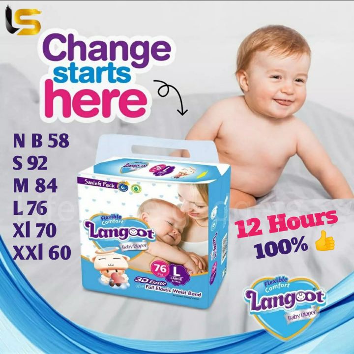 Langoot Diaper perimium quality NB,S,M,L,XL,XXL Made with ultra-soft, breathable material, they ensure a gentle touch on your baby's delicate skin while preventing rashes and irritation.Baby Diapers