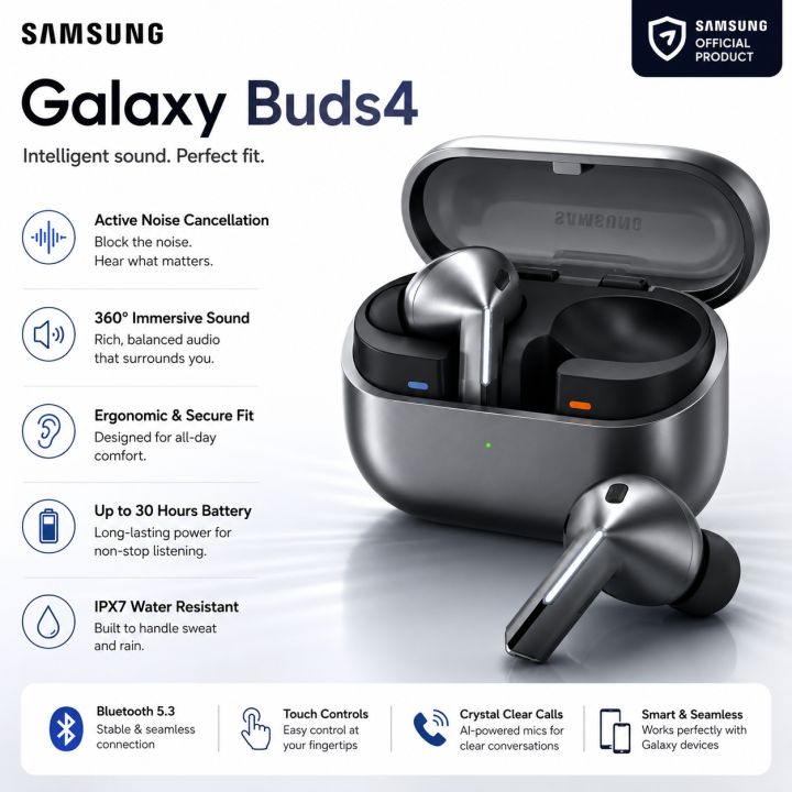 Samsung Galaxy Buds4 – Wireless Earbuds with ANC & Hi-Fi Audio