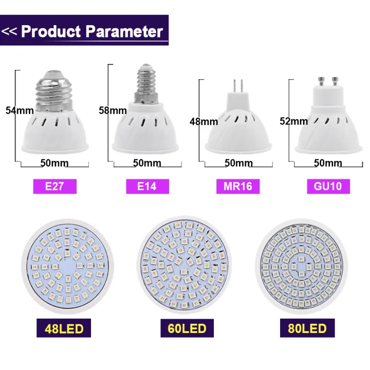 LED Grow Full Spectrum Bulb E27 E14 GU10 MR16 220V Greenhouse ...