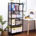 5-Tier Heavy Duty Foldable Metal Rack Storage Shelving Unit with Wheels Moving Easily Organizer Shelves Great for Garage Kitchen Holds up to 1250 lbs Capacity, Black. 