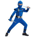 Black and Blue Ninja Costume for Kids Halloween Cosplay Party Outfit with Mask Toy for Boys and Girls Holiday Party Costume.