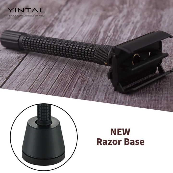 YINTAL%20Adjustable%20Butterfly%20Open%20Double%20Edge%20Safety%20Razor%20Set%20Matte%20BLACK%20Brass%20Razors%201%20Razor%201%20Base%205%20Blades%20-%20Image%205