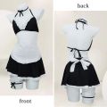 2 Pcs New Fashion Sexy Women Exotic Cosplay Maid Uniform Set Women's Cosplay Black Bow Tie Sexy Pajama Set. 