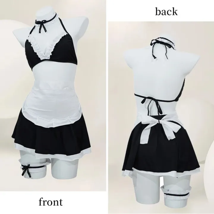 2%20Pcs%20New%20Fashion%20Sexy%20Women%20Exotic%20Cosplay%20Maid%20Uniform%20Set%20Women's%20Cosplay%20Black%20Bow%20Tie%20Sexy%20Pajama%20Set%20-%20Image%202