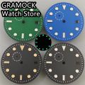 GRAMOCK 29mm Black Green Blue Sterile watch dial green Lumious fit NH37A Automatic movement Watch replacement parts. 