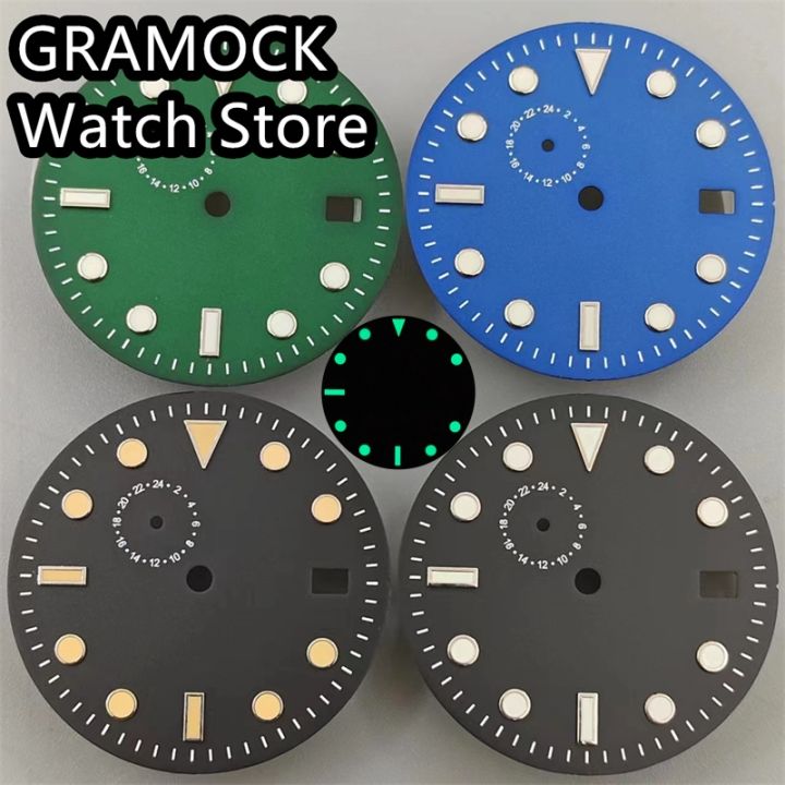 GRAMOCK 29mm Black Green Blue Sterile watch dial green Lumious fit NH37A Automatic movement Watch replacement parts