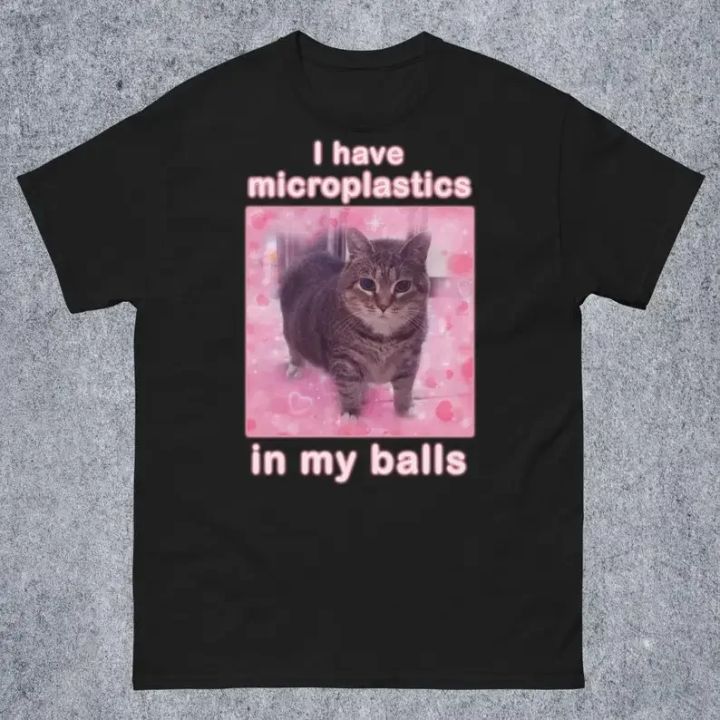I Have Microplastics in My Balls Funny Cat Meme T-shirt for Women Ironic Cats Shirt Stupid Silly s Goofy Ahh Cat Tee