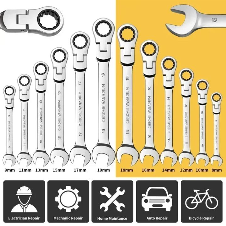 New 1pcs Ratcheting Combination Wrench Set, 8-17mm Metric Flex Head Ratcheting Wrench, Chrome Vanadium Steel Spanner with Bag
