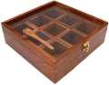 Wooden Handmade Spice Box / Multipurpose 9-Compartment Wooden Spice Box with Glass Lid – Handcrafted Masala Dabba Organizer. 