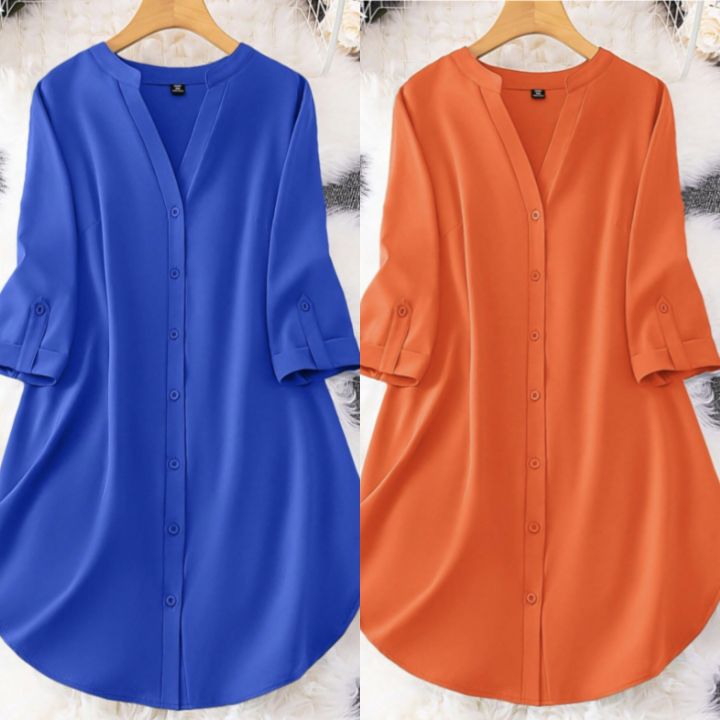 Roll%20Tab%20Sleeve%20flat%20collar%20Neck%20Button%20Front%20Shirt%20For%20Women's%20Wear%20-%20Image%203