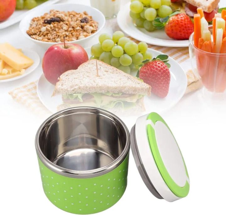 Insulated Food Container, Thermal Insulation Bento Box 1 Layer Portable Insulated Stainless Steel Lunch Box Waterproof Stackable Food Container with Replacement Handles