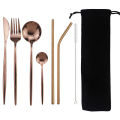 8Pcs/set Tableware Reusable Travel Cutlery Set Camp Utensils Set with stainless steel Spoon Fork Chopsticks Straw Portable case.