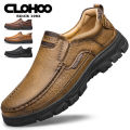 CLOHOOMen's Casual Loafers Handmade Breathable Leather Shoes with Thick Rubber Sole Comfortable Footwear Classic Hand Sewn Seams. 