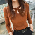 Women's O-neck Stretch Sexy Pullover Lady 2024 Autumn Winter Hollow Solid Color Sweater Slim Bottoming Shirt Jumper Sueter 16639. 