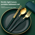 3Pcs Stainless Steel Portable Cutlery Set Spoon Fork Chopsticks Student Travel Korean Style Portable Cutlery Set Kitchen Supplie.