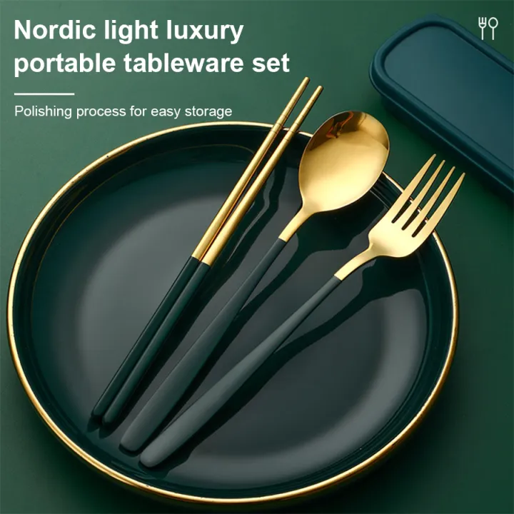 3Pcs%20Stainless%20Steel%20Portable%20Cutlery%20Set%20Spoon%20Fork%20Chopsticks%20Student%20Travel%20Korean%20Style%20Portable%20Cutlery%20Set%20Kitchen%20Supplie%20-%20Image%202