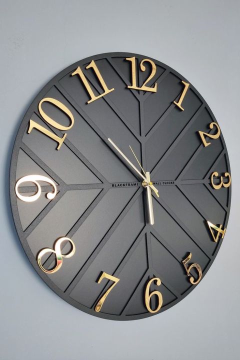 Diagonal Lines - Black & Gold - 30cm Wall Clock | Daraz.pk