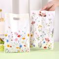 10/20/50pcs Spring Wildflowers Plastic  Bags, Floral Grass Butterfly Design Handheld Bag for Wedding, Mother's Day, Birthday. 
