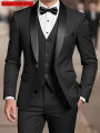 Men's Formal Suit Set Business Casual Slim Fit Tuxedo for Wedding, Long Sleeve Notch Lapel, Groom. 