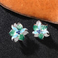 Huitan Green Blue Flower Earrings Women Inlay Sparkling Cubic Zirconia Fancy Anniversary  Newly Designed Flowers Ear Jewelry. 