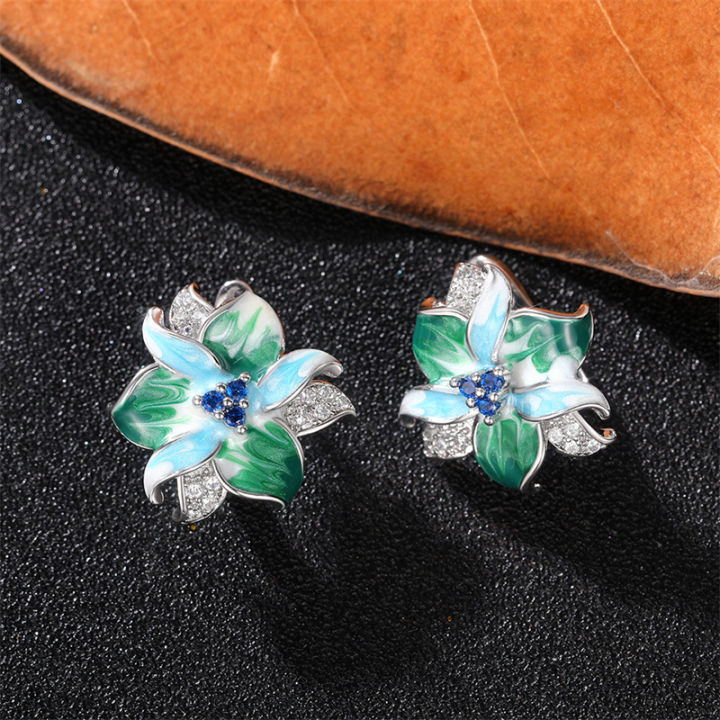 Huitan%20Green%20Blue%20Flower%20Earrings%20Women%20Inlay%20Sparkling%20Cubic%20Zirconia%20Fancy%20Anniversary%20%20Newly%20Designed%20Flowers%20Ear%20Jewelry%20-%20Image%203