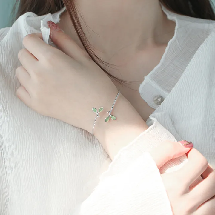 VENTFILLE%20925%20Stamp%20Silver%20Color%20Bangle%20for%20Women%20Green%20Opal%20Leaf%20Twigs%20Branch%20Jewelry%20Girls'%20Gift%20Dropshipping%20-%20Image%207