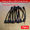 15pcs Panel Mount Micro USB Female Socket To Open End With Cables Connector DIY Better Smart Work. 