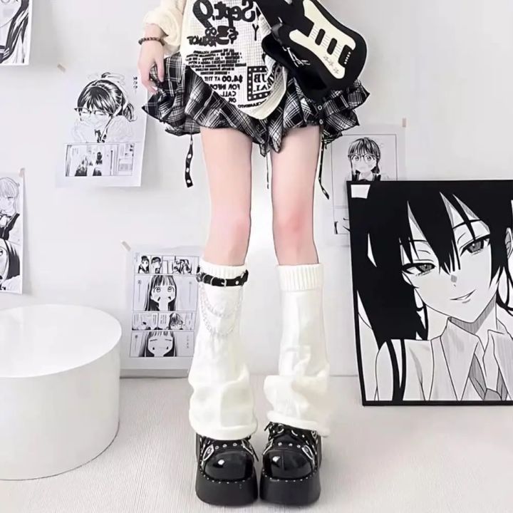 Gothic%20Women's%20Striped%20Leg%20Warmers%20Black%20White%20Lolita%20Long%20Socks%20Knitted%20Japanese%20Winter%20Socks%20Arm%20Ankle%20Warmers%20Wide%20Legs%20Cover%20-%20Image%206