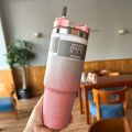 900 ml Stanley Style Insulated Tumbler With Straw - Hot And Cold Aesthetic Sipper - Stainless steel Tumbler Mugs  - Travel Water Bottles - Perfect Gift For College Girls And Boys. 