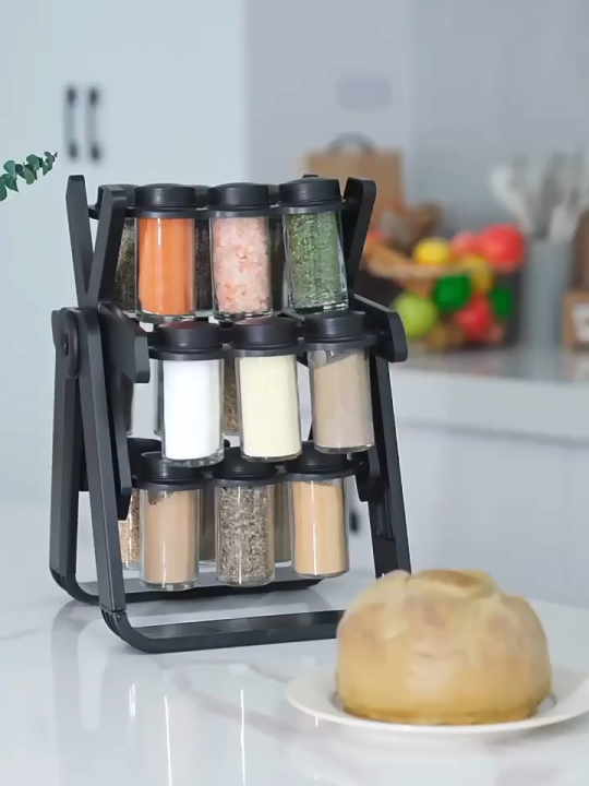 360° Rotating Spice Rack Organizer with 18 Glass Jars – Hanging or ...