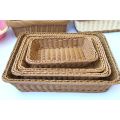 Hand-woven Imitation Rattan Wicker Basket Rectangular Storage Box Fruit Tea Snack Bread Basket Cosmetic House Kitchen Supplies. 