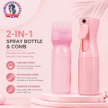 2-Pack Plastic Refillable Continuous Spray Bottles with Root Comb Applicator - Fine Mist Sprayer for Hairstyling Hair Dye Bottle. 