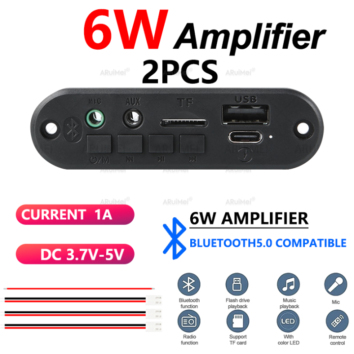 2PCS 2x3W Bluetooth 5.0 Amplifier Board with Case, USB Powered MP3 ...
