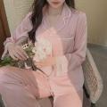 Ladies 2 Sets Of Spring, Autumn And Summer Models Of Pajamas Female High-End Ice Silk Thin Section Silk Sweet Loose Homewear. 