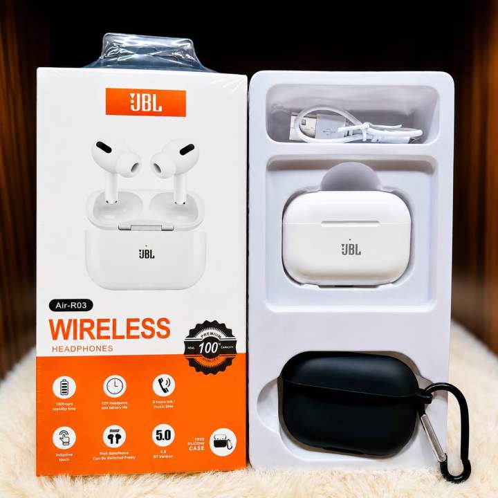 JBL Air R03 Wireless Bluetooth AirPods With Silicon Cover (A Grade)  True Wireless Earbuds JBL