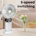 Handheld Mini Fan Foldable Portable Neck Hanging Fans 5 Speed USB Rechargeable Fan with Desk Phone Stand and LED Display Screen. 