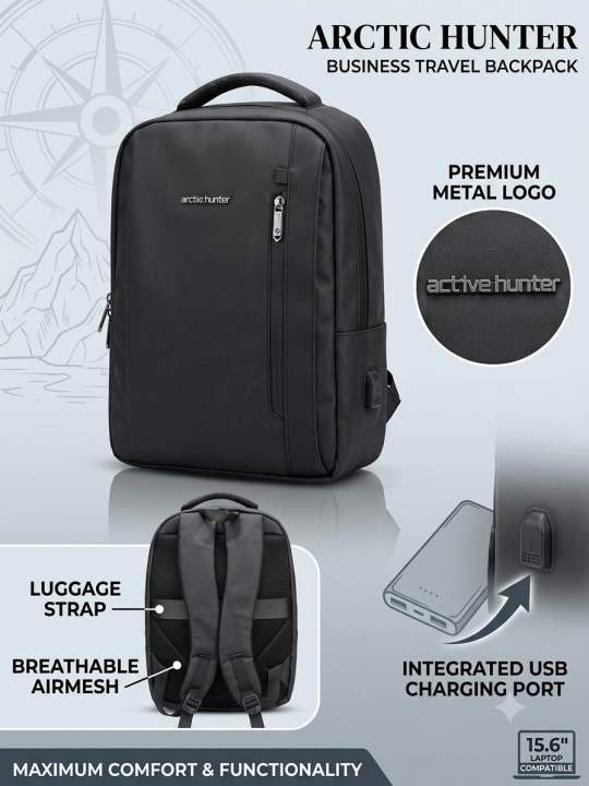 Arctic Hunter Premium Waterproof Business Laptop Backpack with USB Charging Port & Luggage Strap