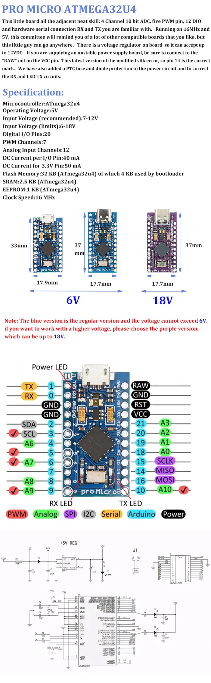 Pro Micro With The Bootloader ATmega32U4 5V/16MHz Module Controller ...