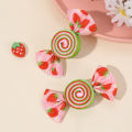 2Pcs Candy Bow Hair Clips Sweet Strawberry Heart Print Hairpins Rainbow Barrette For Girls Kids Children Headwear Accessories.