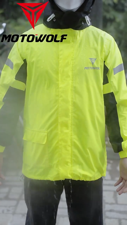 Motowolf Waterproof Reflective Motorcycle Raincoat Jacket and Pants Set with Carrying Bag
