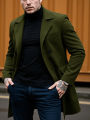 Winter Elegance Woolen Coat Male Warm & Stylish Men's Solid Coat: Double-Breasted Design Thickened Lining - Woolenen Jacket For.