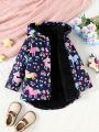 Autumn And Winter Girls' Unicorn Flower Printed Jacket With Plush Insulation Long Sleeved Casual Hooded Jacket.