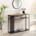 HS Fabrication: Modern Minimalist Slatted-Metal Entry Table , Wood and Metal Console Table, 36x12x30, Natural/Black,. 