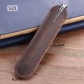 Retro Handmade Genuine Leather Pencil Bag Cowhide Metal Fountain Pen Holders Case Pouch Business Office s School Stationery.