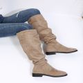 New Solid Color Comfortable Fashion Knee-high Fashion Boots Round Head Square Heels Increase Large Size Winter High Boots. 
