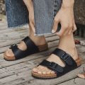 New Men's Genuine Leather Sandals 2025 Summer Slippers 35-46 Anti-Slip Soft Sole Breathable 2-in-1 Shoes for Outdoor Beach. 
