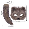 Therian Mask and Tail Set Halloween Cosplays Costume Accessorie Cats Mask Tail Half Face Faux Furs Foxes Tail Cats Mask. 