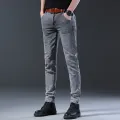 Casual Jeans Men's Straight Elastic Denim Pants Grey Versatile Fashion Brand Men's Long Cool. 